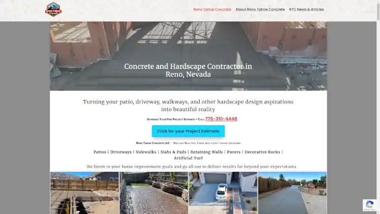 Screenshot of the home page of Reno Tahoe Concrete